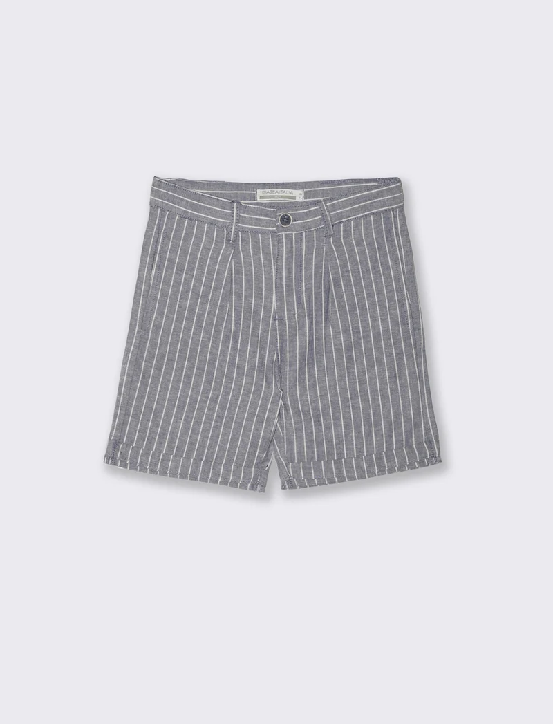 Bermuda in misto lino con zip e tasche - Righe