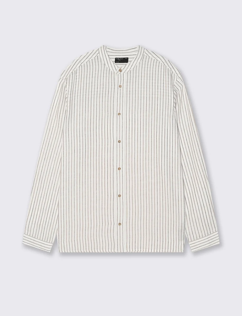Camicia a righe in effetto lino - Bianco