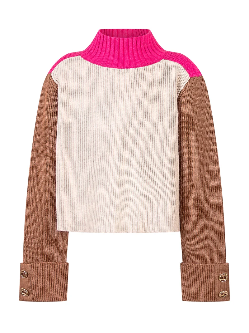 Twinset Kids Maglione Color Block a Collo Alto