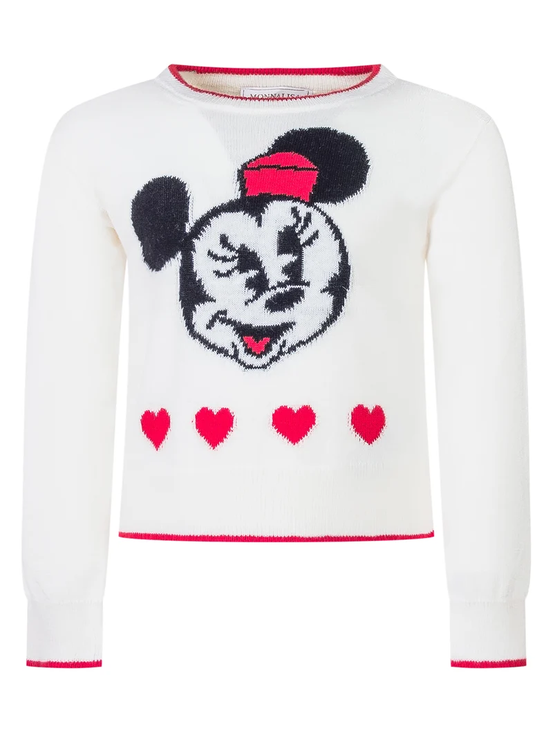 Monnalisa Maglione Bianco con Minnie e Cuori