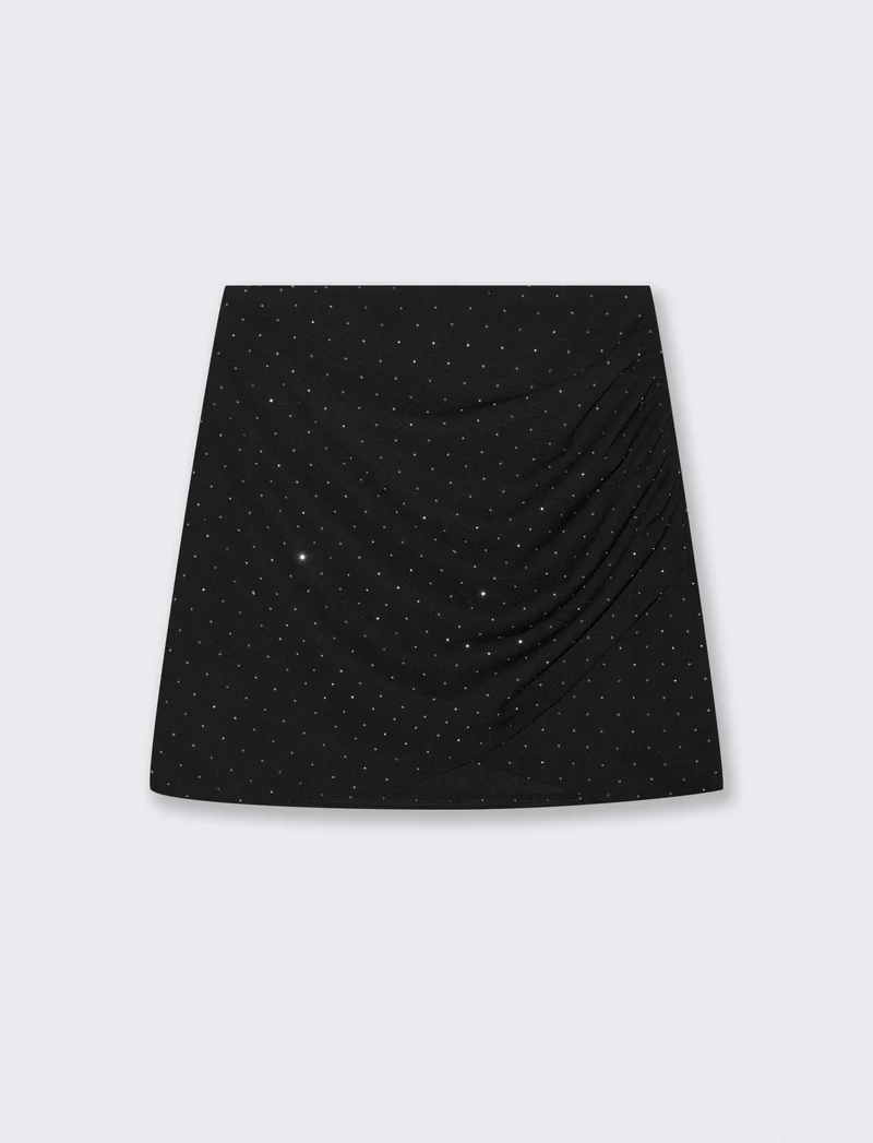 Gonna con pieghe e strass - Nero