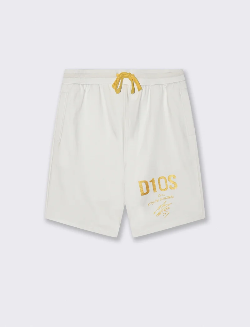 Bermuda in felpa leggera D10S con stampa - Bianco