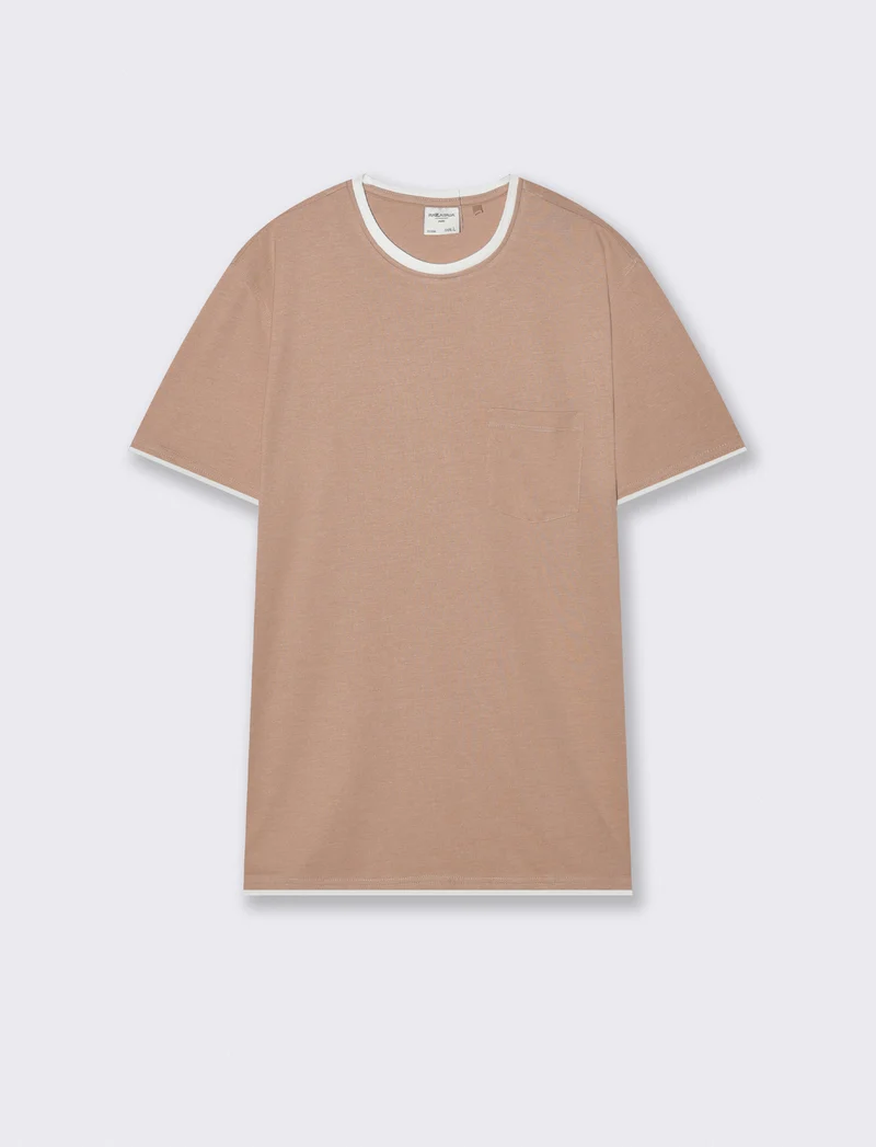 T-shirt melange con tasca e dettagli bianchi - Cipria