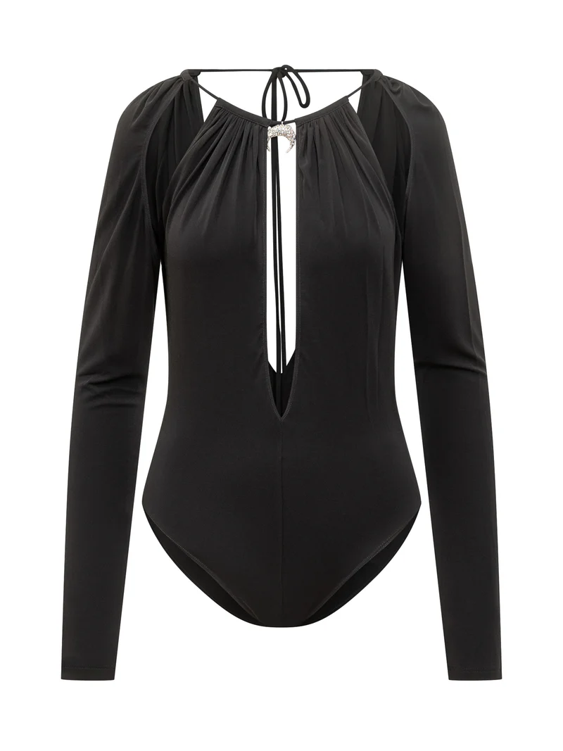 Marine Serre Body Nero con Cut Out e Dettaglio Gioiello