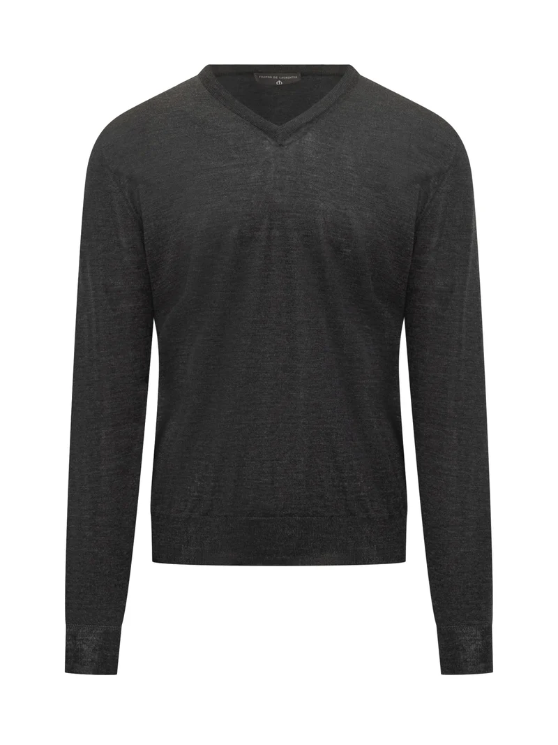 Maglia in Lana Filippo De Laurentiis Grigio con Scollo a V