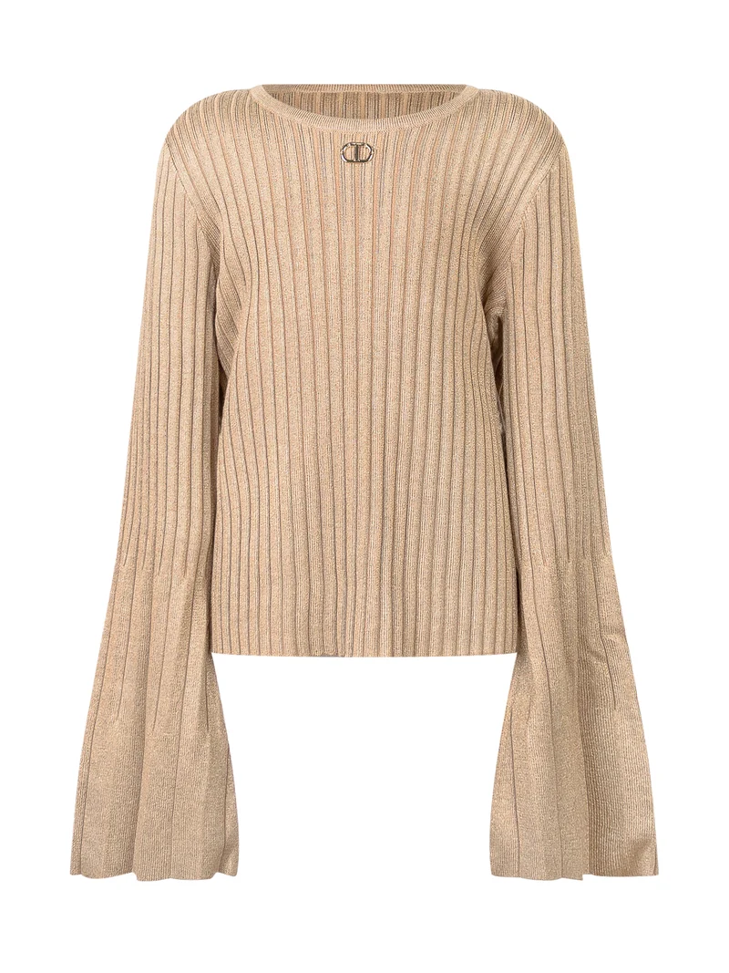 Twinset Kids Maglia Oro a Coste con Maniche Svasate