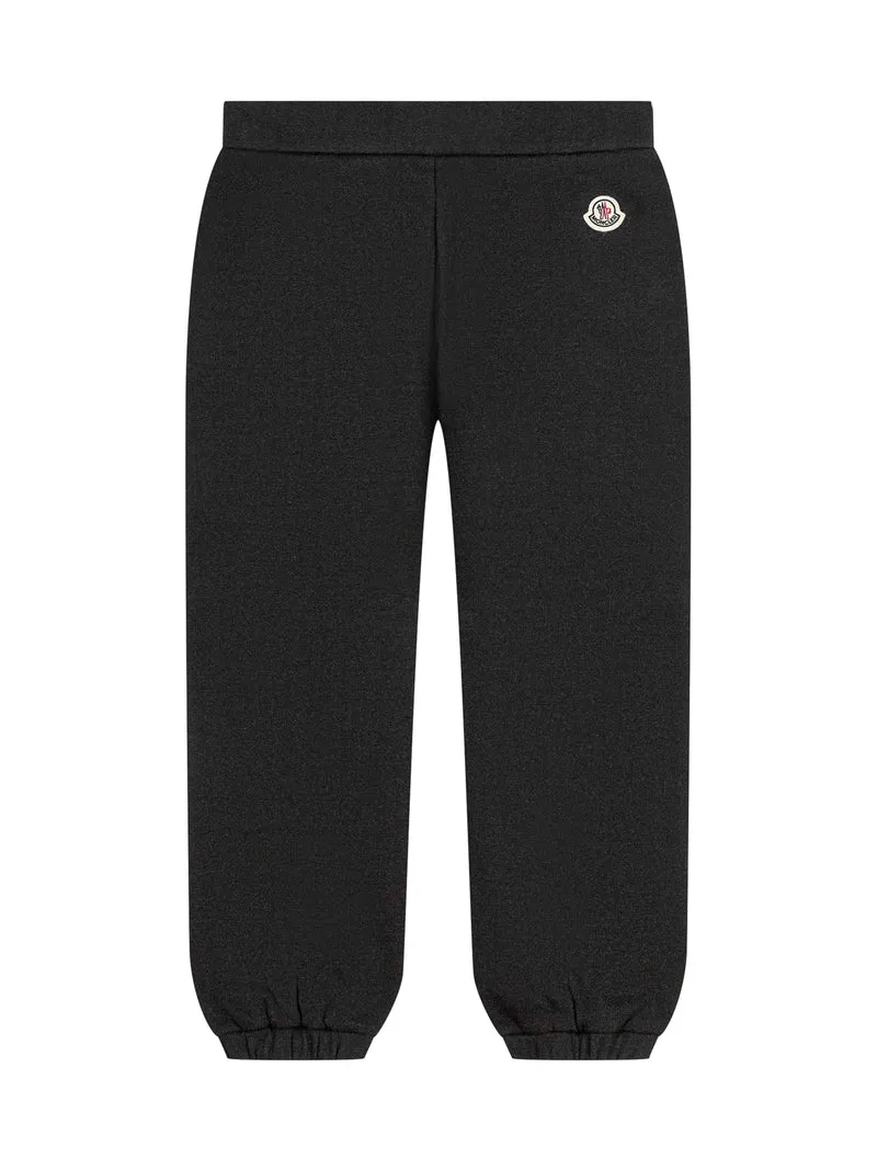 Moncler Kids Pantaloni Neri in Felpa con Logo