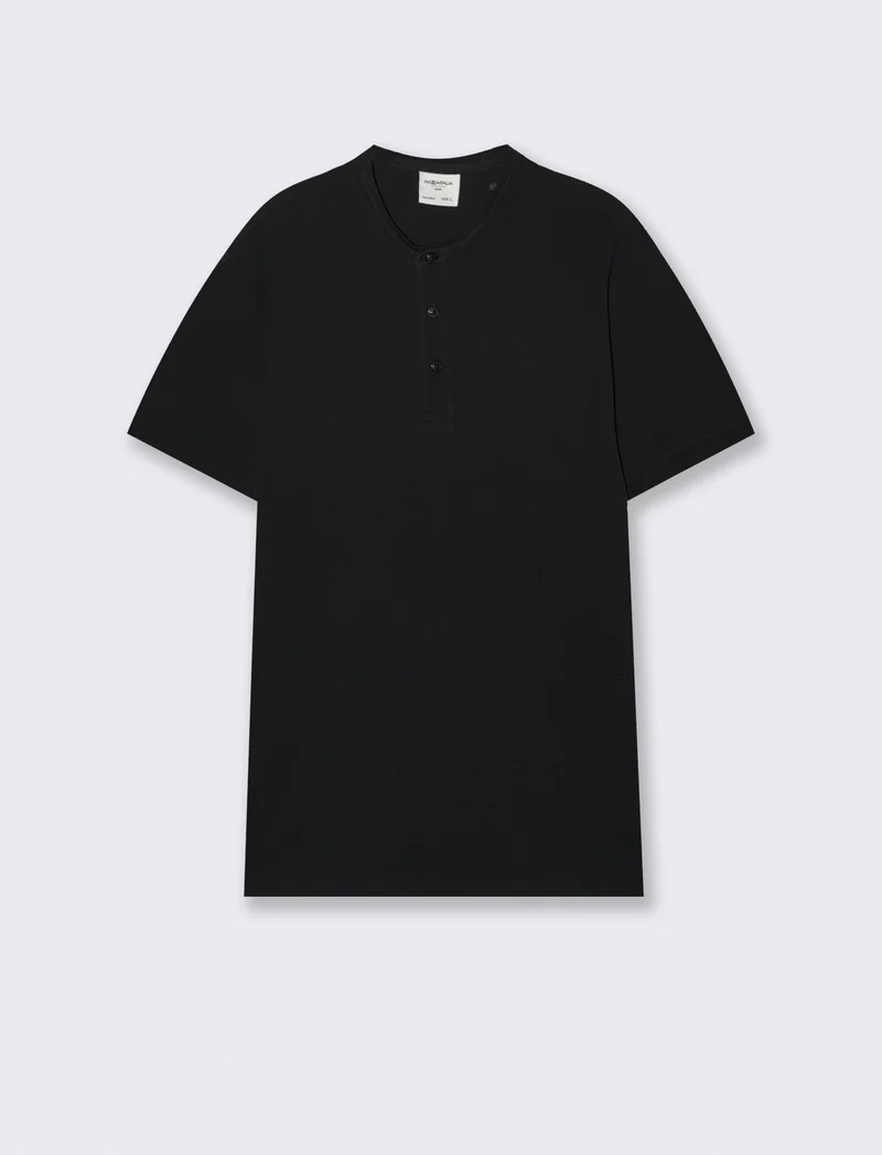 Polo coreana in piquet con colletto - Nero