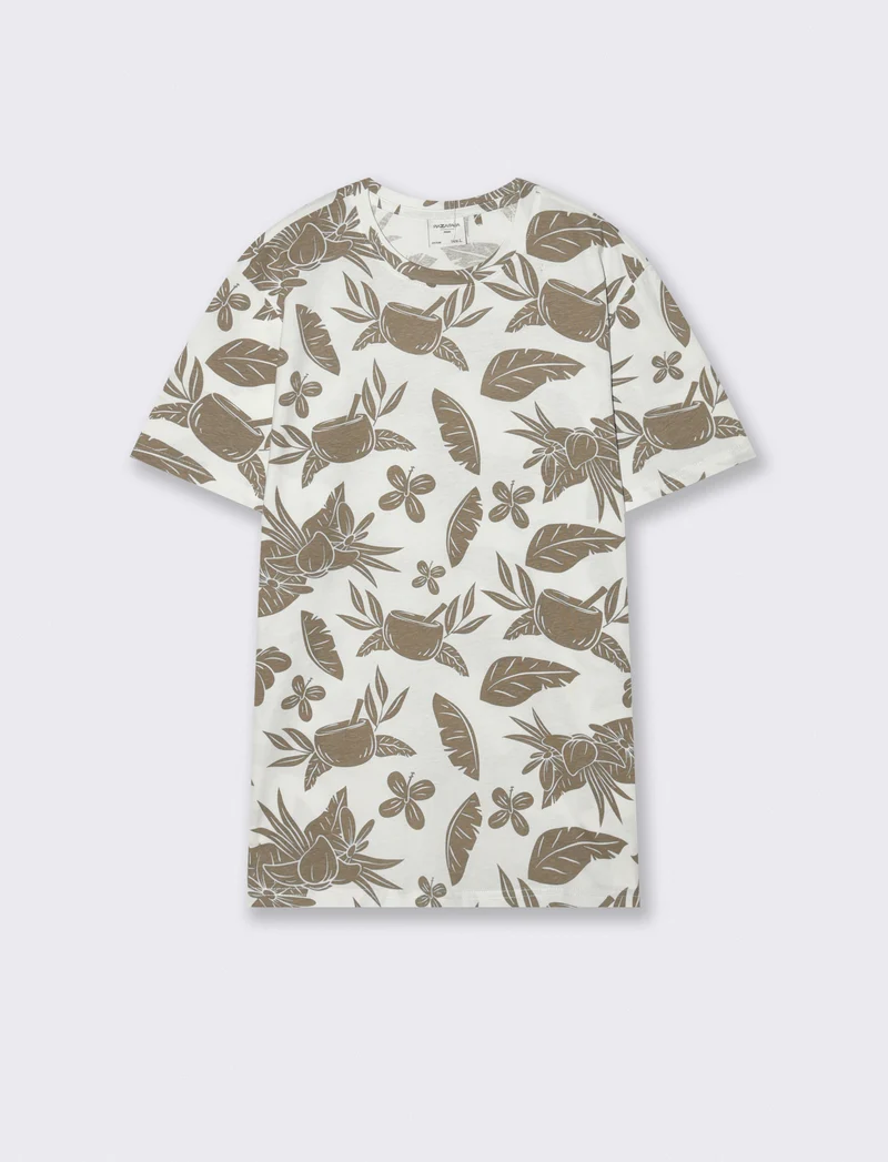T-shirt cotone floreale all over - Bianco sporco