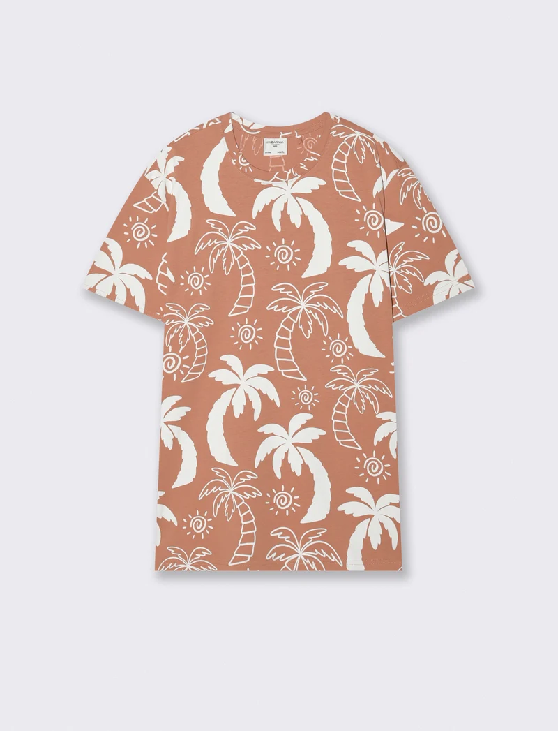 T-shirt cotone floreale all over - Rosa salmone