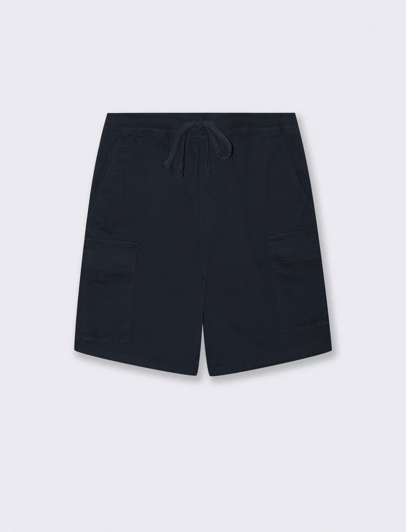 Bermuda cargo in twill con tasche patta - Blu