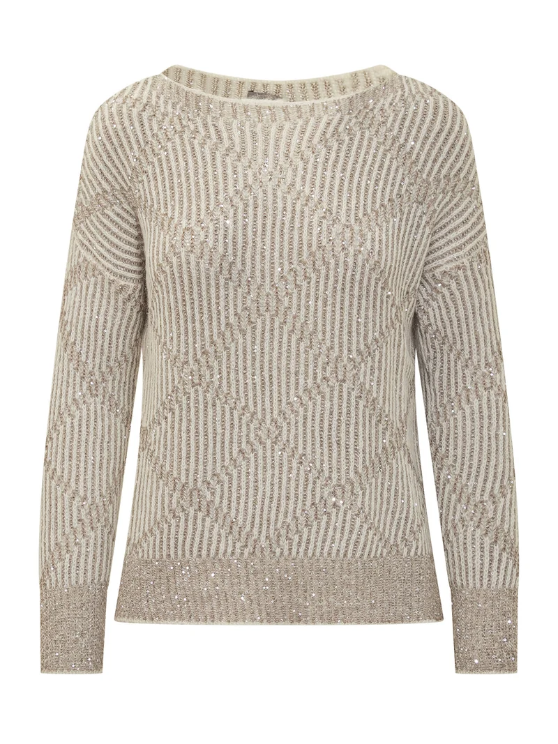 Exterior Maglia Beige con Filato Lurex e Motivo Geometrico