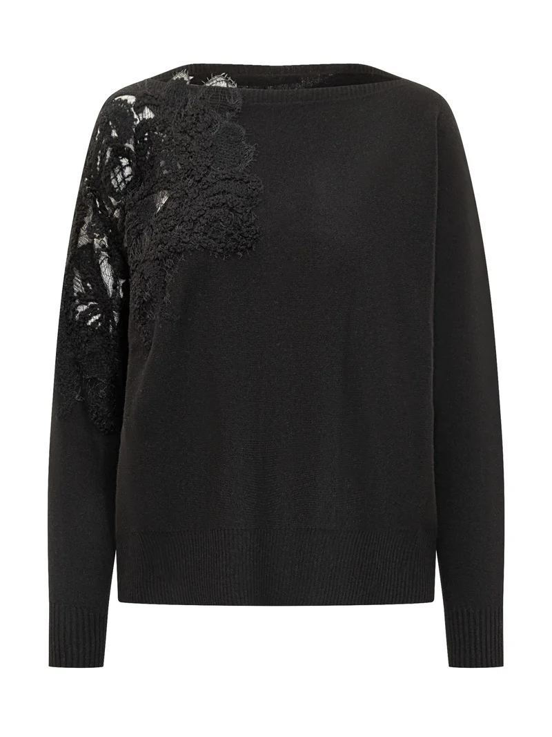 Exterior Maglia Nera con Inserto in Pizzo Floreale