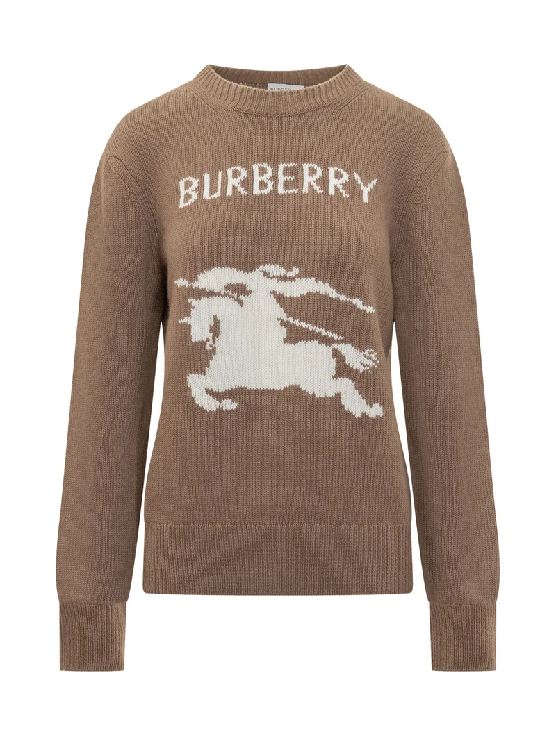Maglione Burberry Marrone con Logo Cavaliere