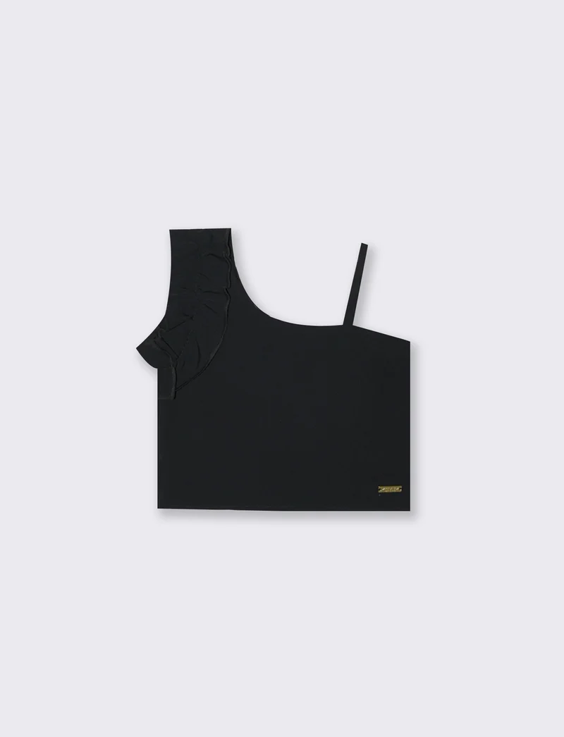 Top cropped monospalla elegante con rouches - Nero