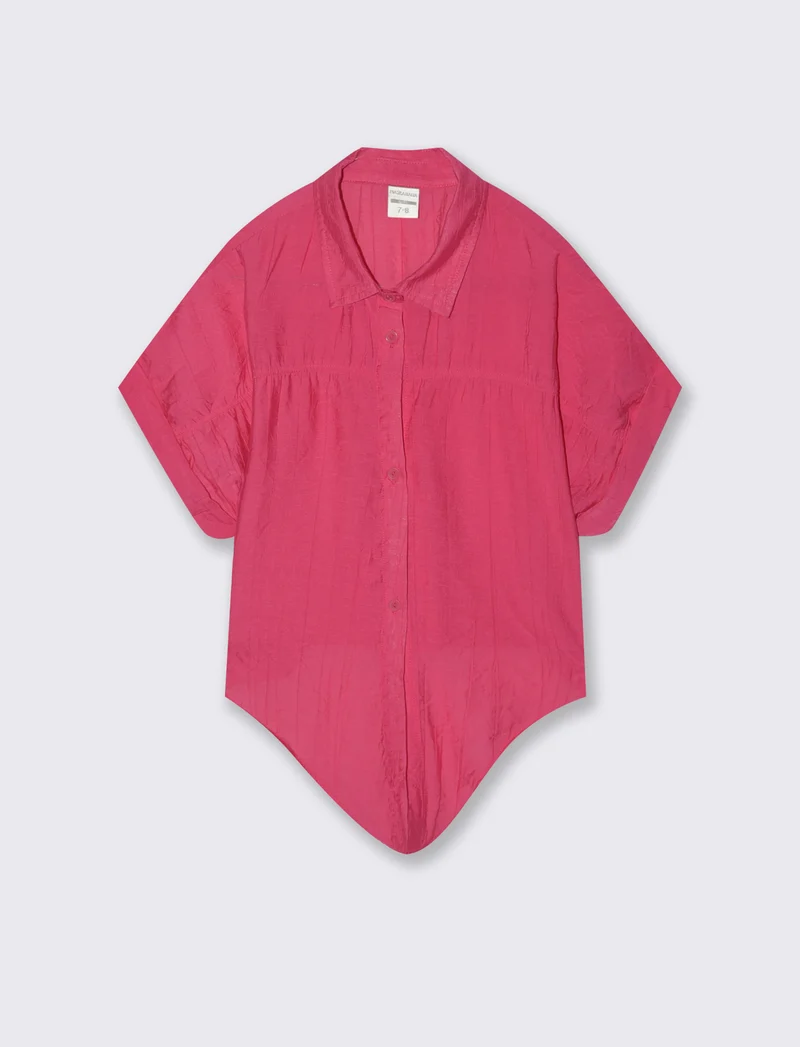 Camicia over annodata in tessuto goffrato - Fuxia