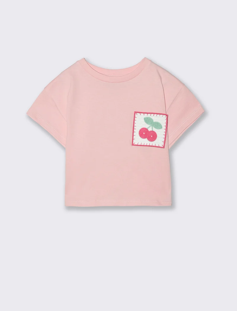 T-shirt Over in Cotone con Ricamo Crochet - Rosa