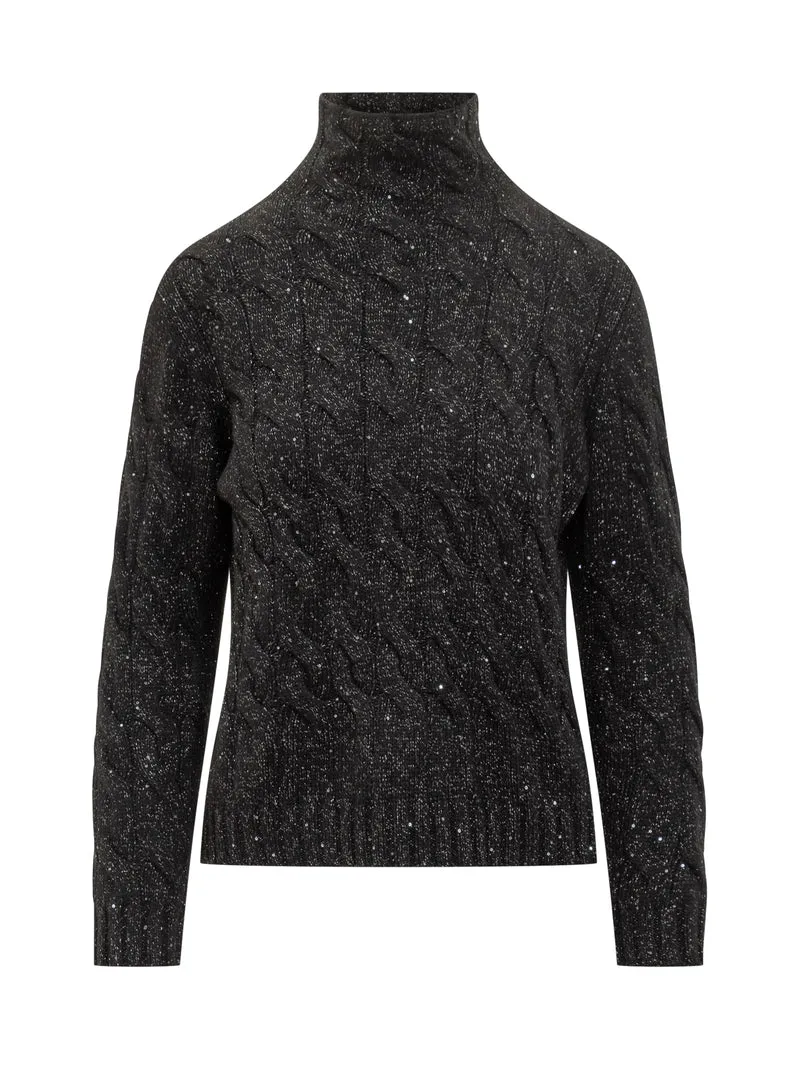 Gran Sasso Dolcevita Nero con Lurex e Treccia