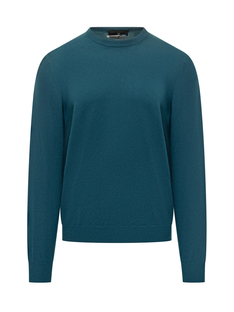 Maglia Girocollo in Lana Filippo De Laurentiis Verde Petrolio