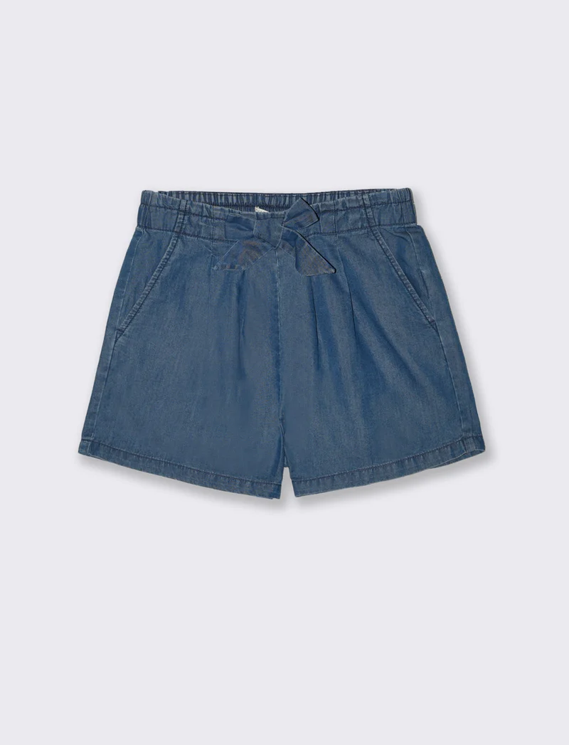 Short in chambray con fiocco decorativo - DENIM SCURO