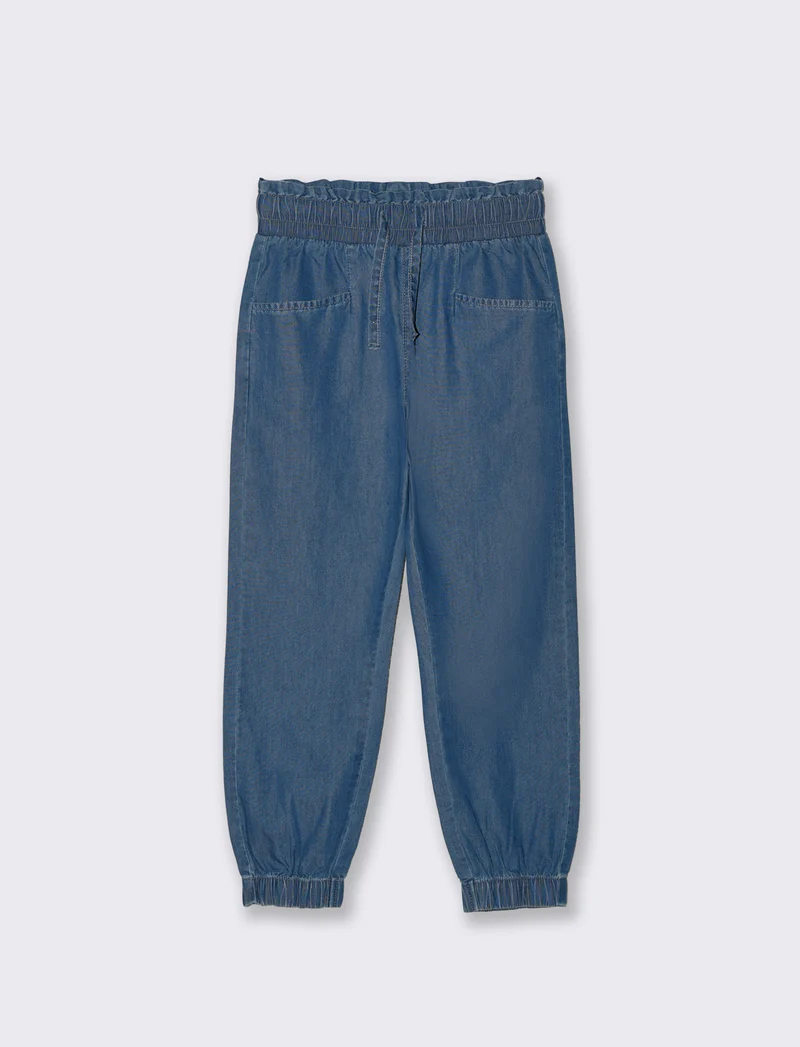 Jogger lungo in chambray con tasche - DENIM SCURO