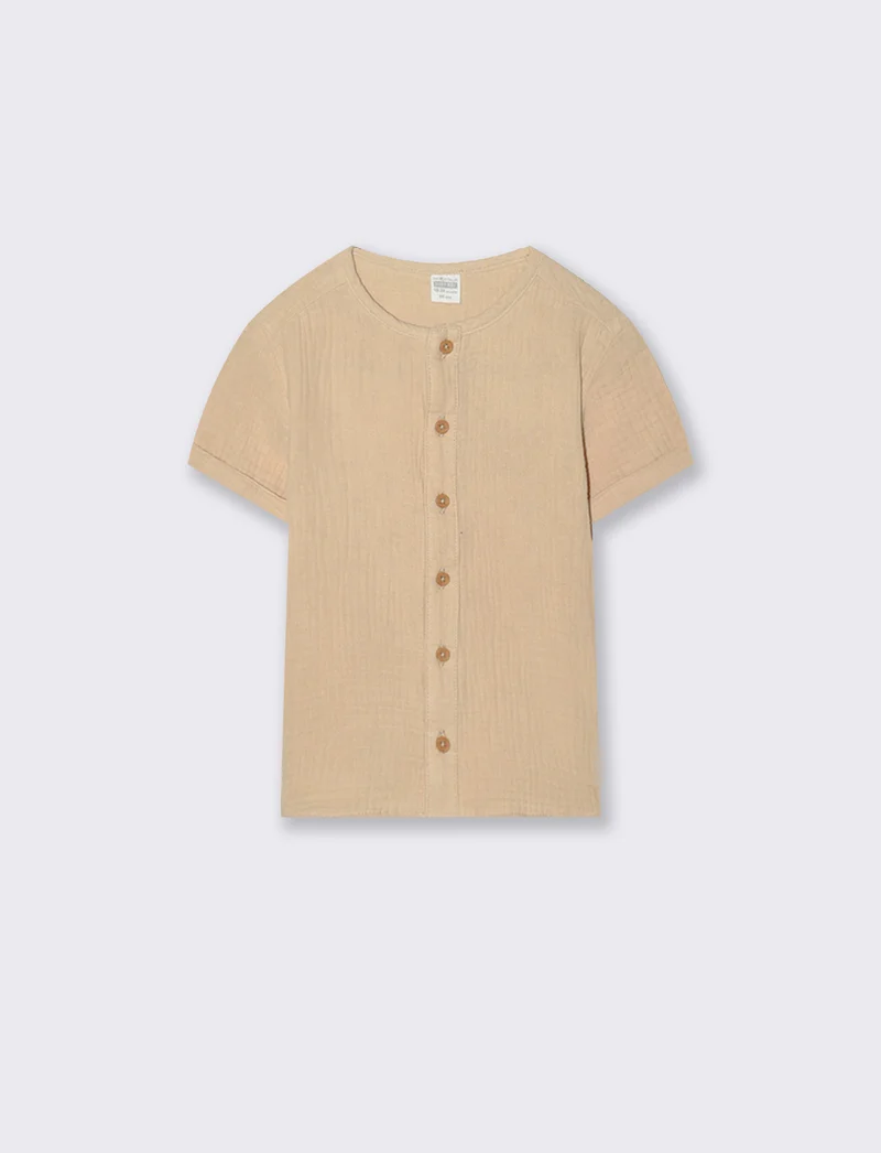Camicia tinta unita manica corta e bermuda - Beige