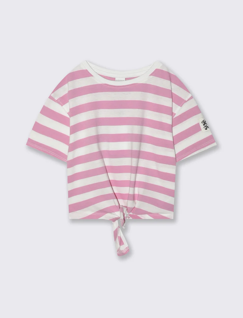 T-shirt in cotone con nodo per bambina - Rosa