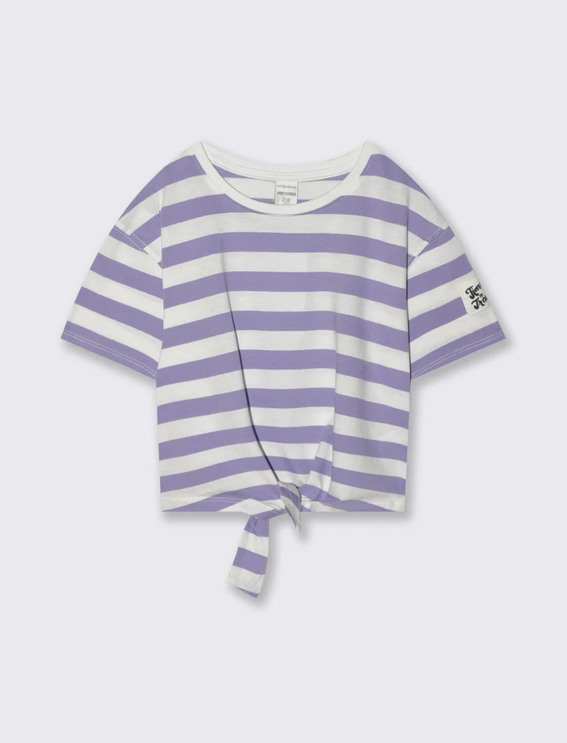 T-shirt in cotone con nodo per bambina - Lilla