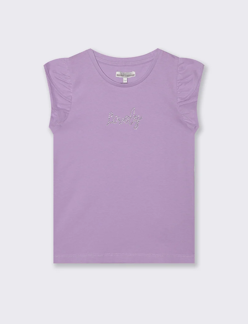 T-shirt con strass e manica volant - Lilla