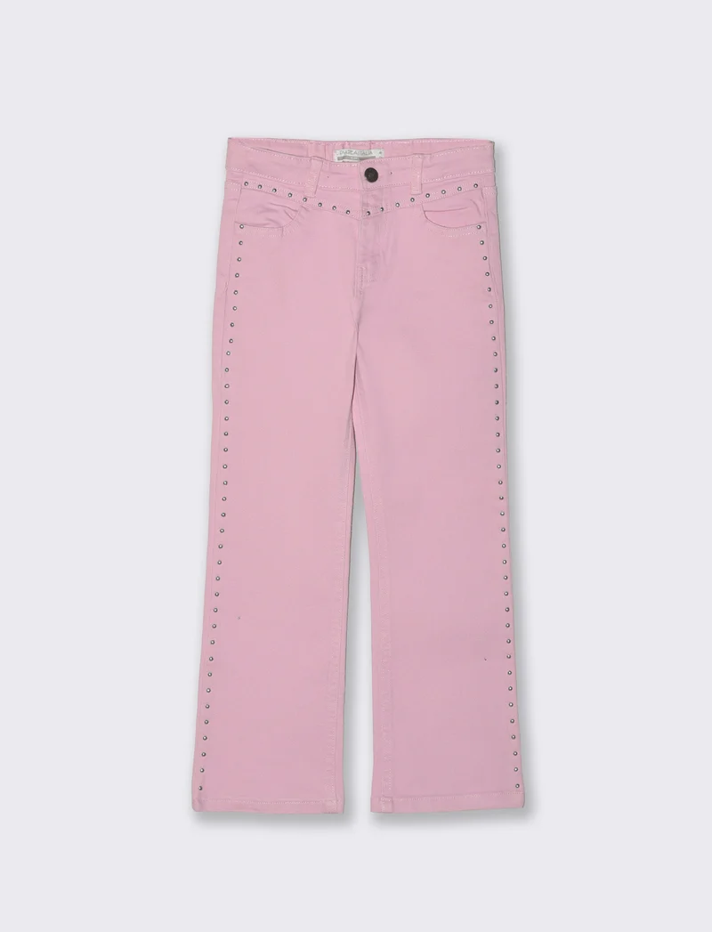 Pantalone flare in denim con borchiette - Rosa