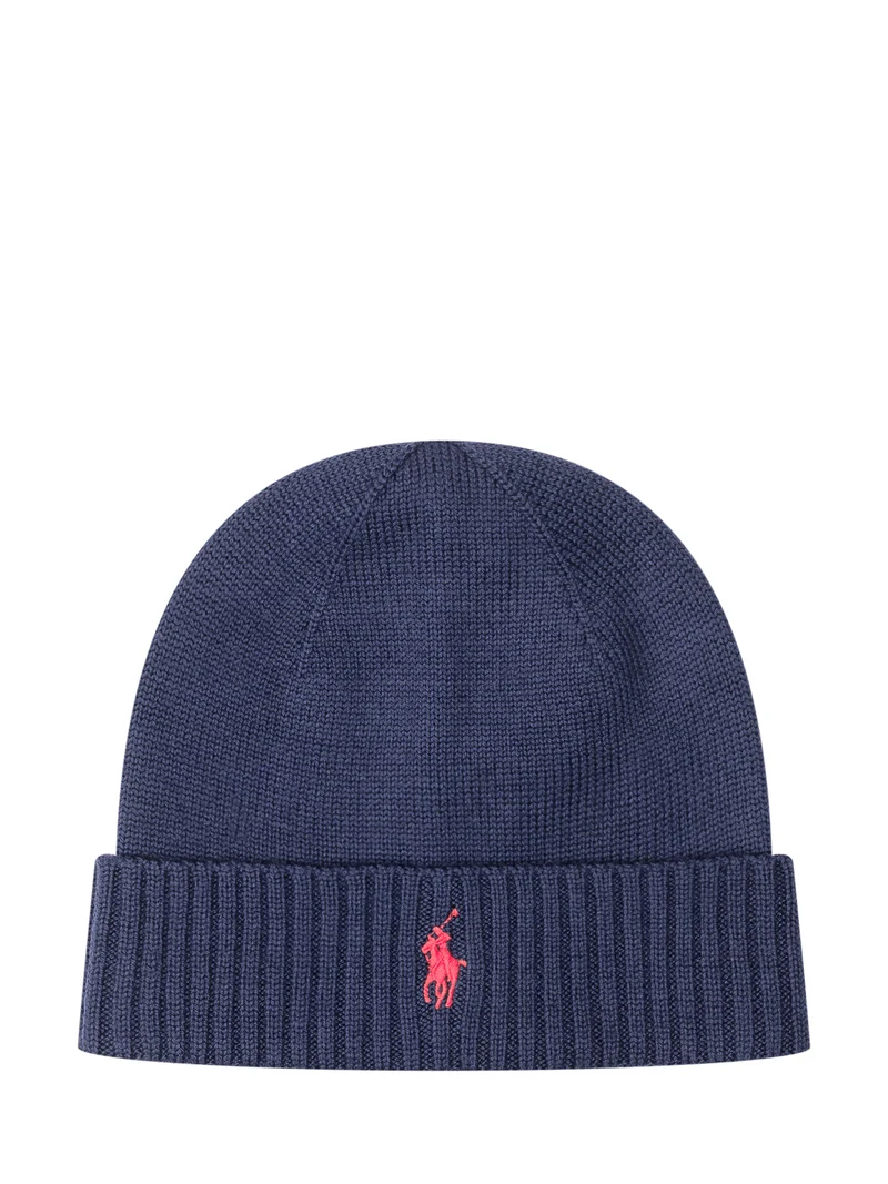 Polo Ralph Lauren Cappello Beanie Blu con Logo Rosa