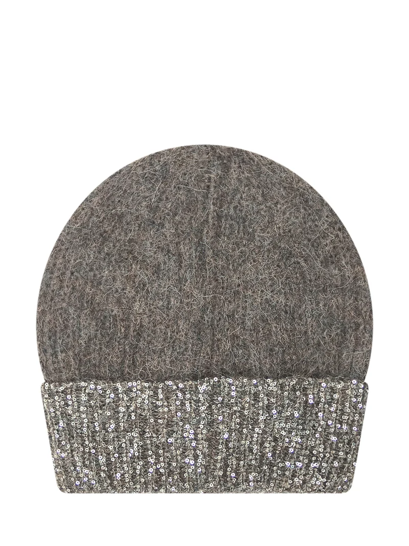 Exterior Beanie in Lana Marrone con Paillettes
