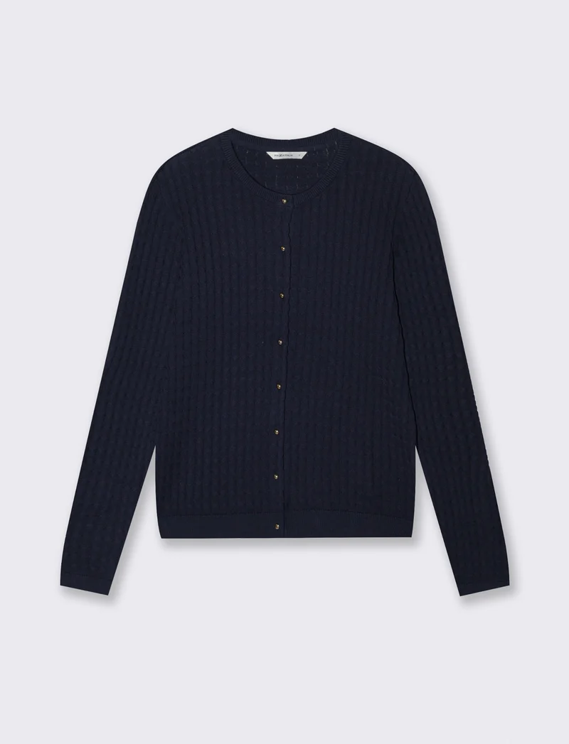 Cardigan a Treccia con Bottoni e Maniche Lunghe - Blu