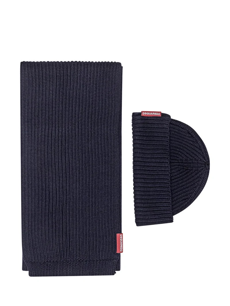 Dsquared2 Set Cappello e Sciarpa Blu