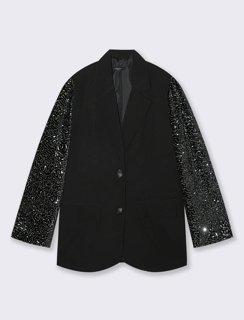 Giacca over con maniche in paillettes - nero-argento