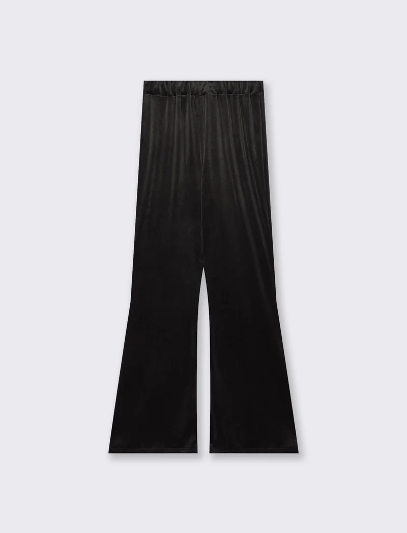 Pantalone in ciniglia con elastico in vita - Nero