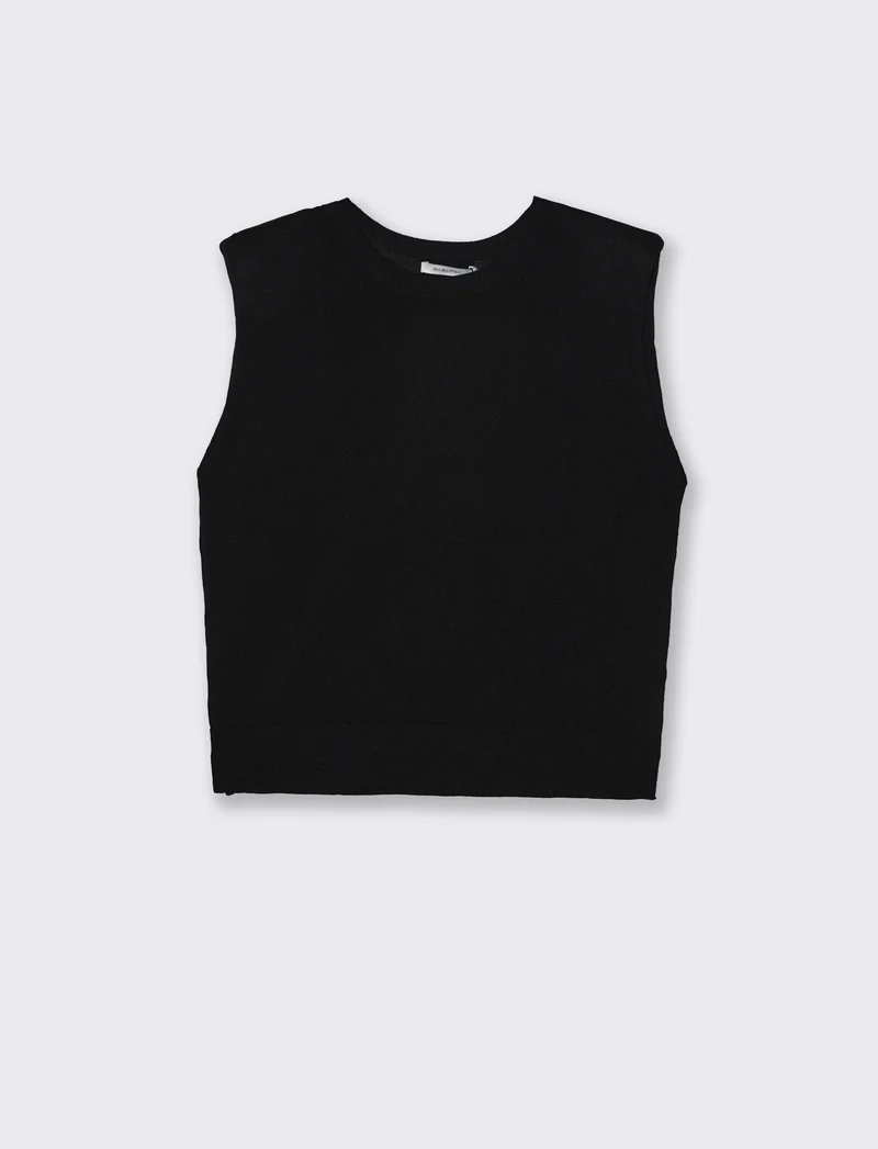 Gilet in Maglia con Spalline Imbottite - Nero