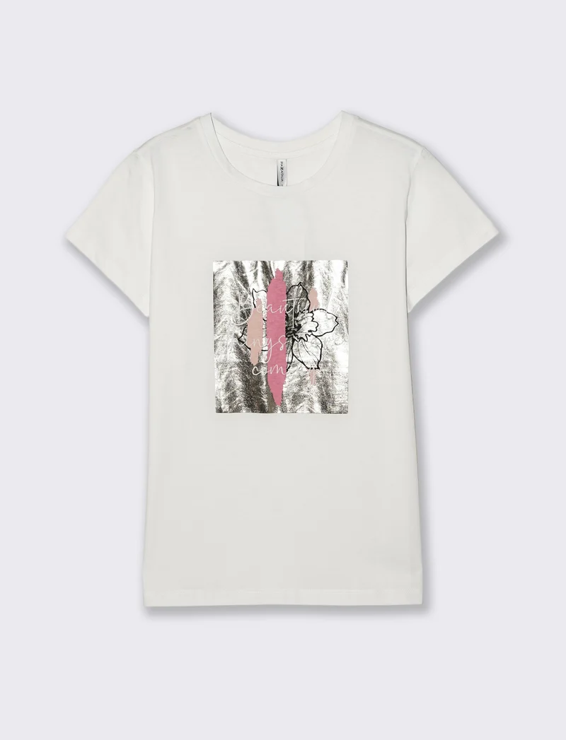 T-Shirt Manica Corta con Stampa - Bianco