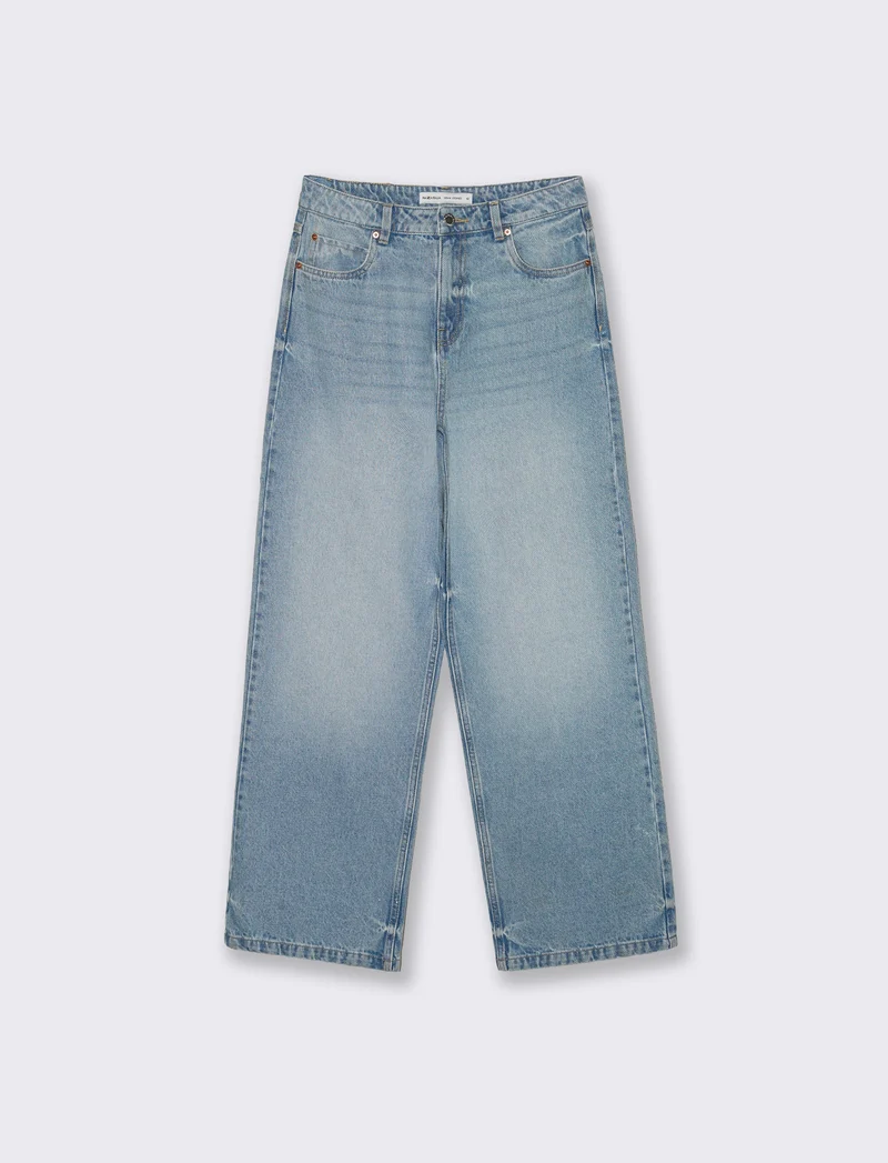 Jeans a gamba larga con bottone e zip - Denim chiaro