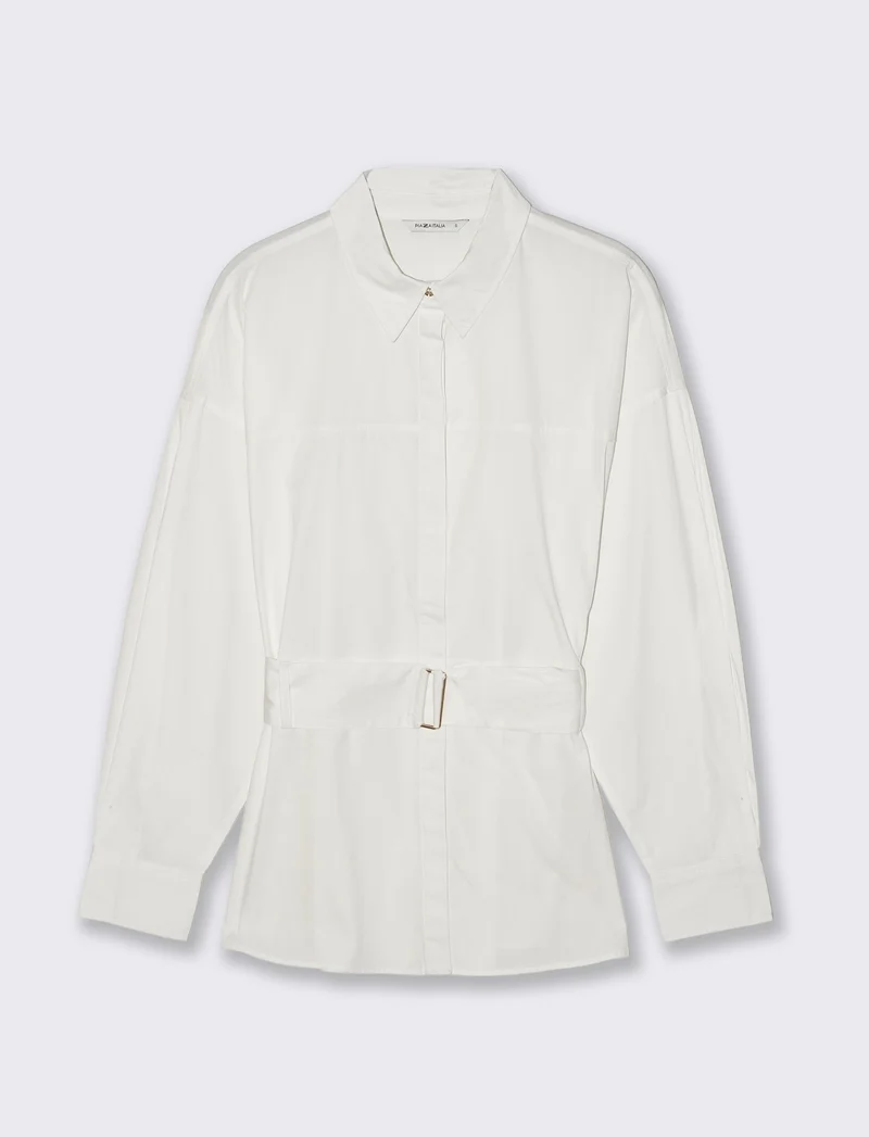 Camicia Manica Lunga con Cintura - Bianco