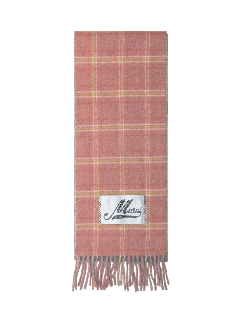 Marni Sciarpa Rosa a Quadri con Logo