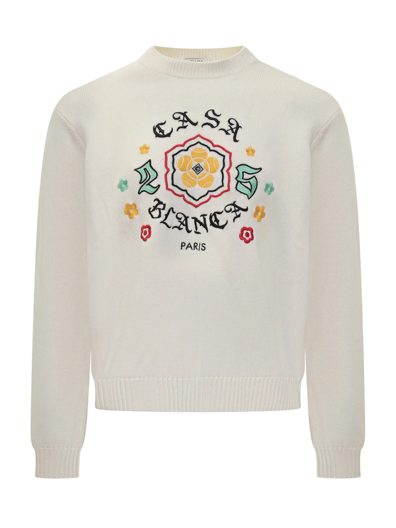 Casablanca Maglione Bianco con Ricamo Logo e Fiori