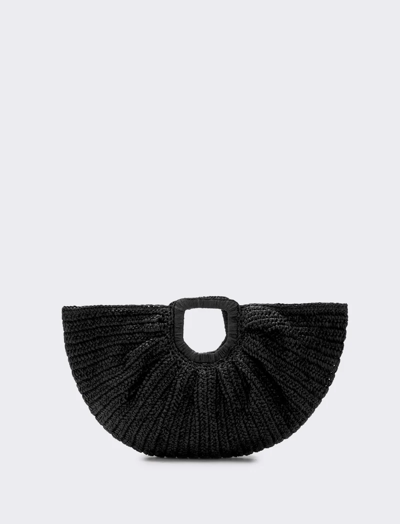 Borsa Mezzaluna in Paglia con Manico Rigido - Nero