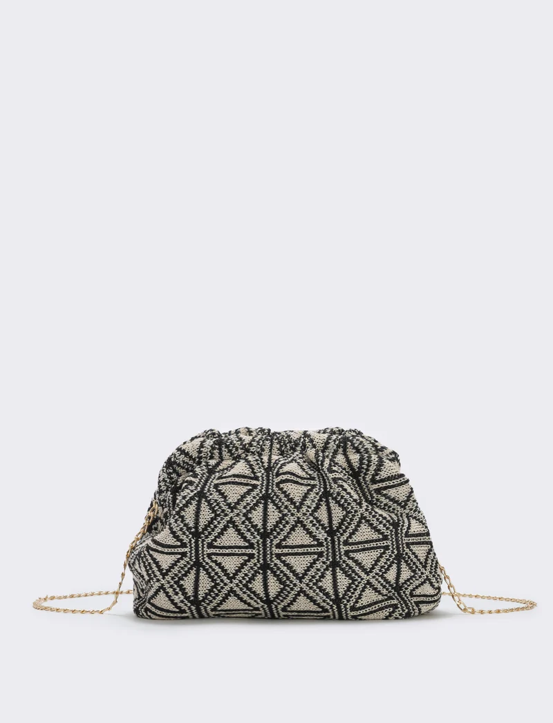 Borsetta clutch morbida in tessuti vari - beige-nero