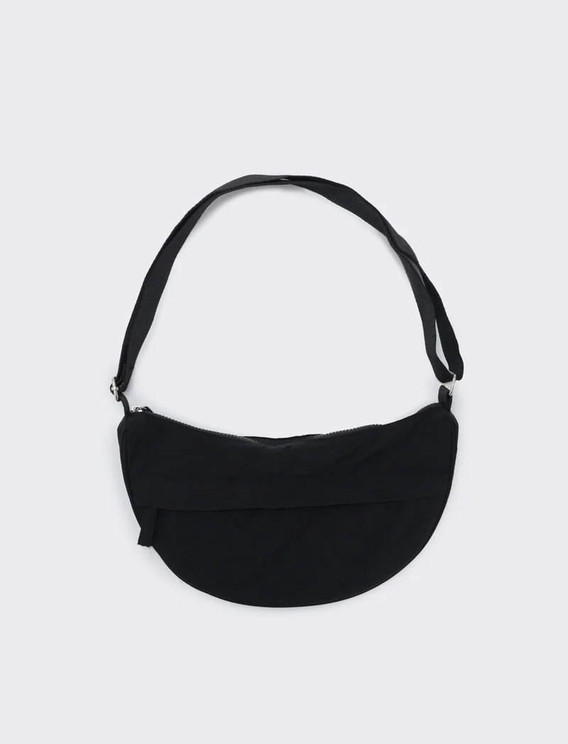 Borsa mezzaluna in nylon con tracolla - Nero