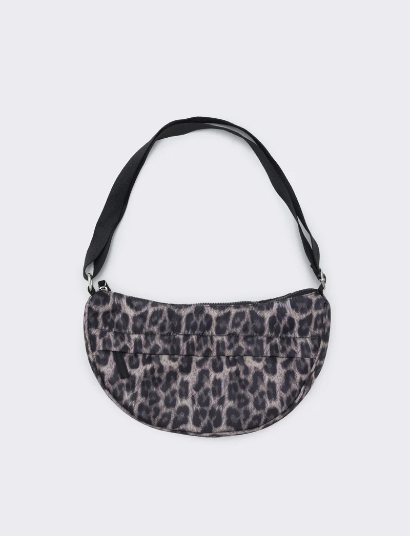 Borsa mezzaluna in nylon con tracolla - Leopardato