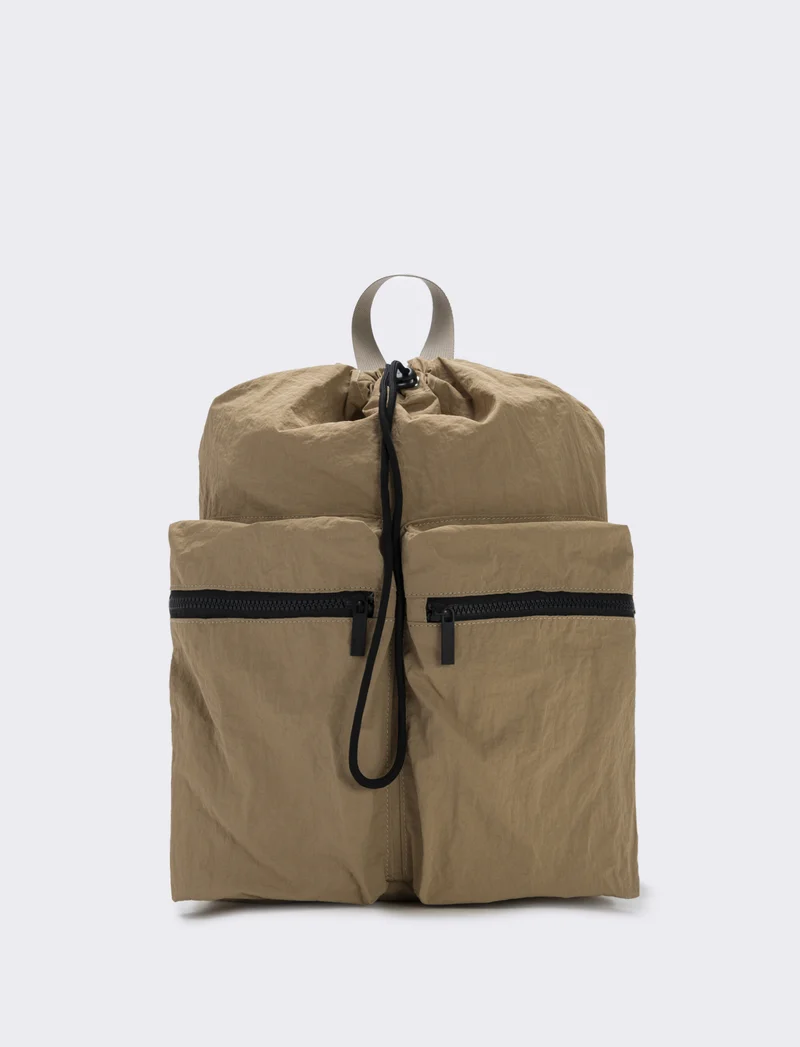 Zainetto nylon con chiusura a coulisse - Beige