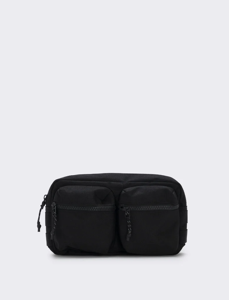 Marsupio rettangolare nylon con zip - Nero