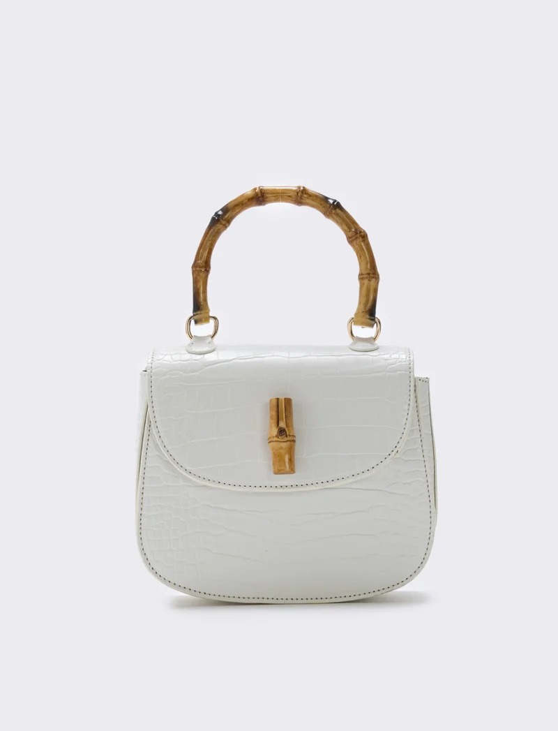 Borsa bamboo con stampa cocco elegante - Bianco panna
