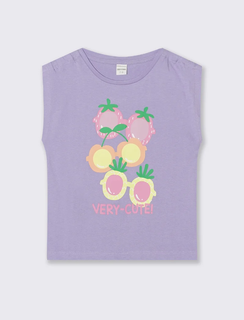 T-shirt giromanica bambina con arriccio - Lilla